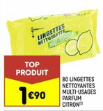 80 lingettes nettoyantes multi-usages parfum citron Leader Price offre à 1,9€ sur Leader Price
