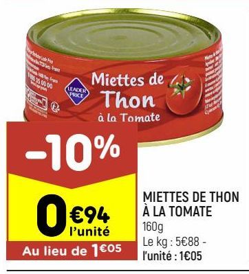 Miettes de thon à la tomate Leader Price