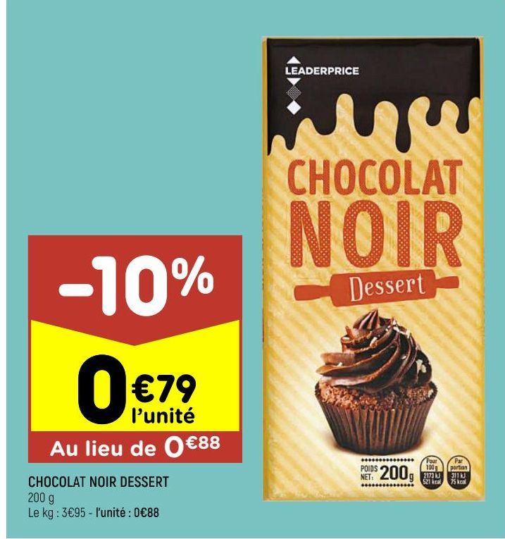 Chocolat noir dessert Leader Price