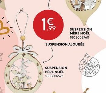 1€,  SUSPENSION AJOURÉE  SUSPENSION PÈRE NOËL 1808002761  SUSPENSION MÈRE NOËL  1808002760  در 