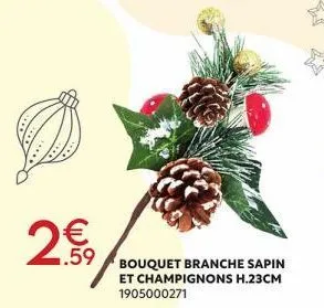 2€ 59 bouquet branche sapin  et champignons h.23cm 1905000271 