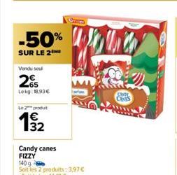 -50%  SUR LE 2  Vendu seul  -65 Lokg: 18,93€  Le 2 produt  Candy canes FIZZY  Folica  CANDY CINES 