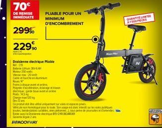 70€  DE REMISE IMMEDIATE  299%  22990  Chang 20 bes12a  Draisienne électrique Pliable C  Baum 361-6  M350  Vesex 20  Cade fourche en Aluminum  Roues 3 Fique at  Poignée d'acceleration ca  dectrique de