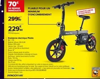 70€  de remise immediate  299%  22990  chang 20 bes12a  draisienne électrique pliable c  baum 361-6  m350  vesex 20  cade fourche en aluminum  roues 3 fique at  poignée d'acceleration ca  dectrique de