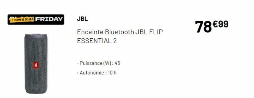 Enceinte Bluetooth JBL FLIP ESSENTIAL 2 - Electro Dépôt