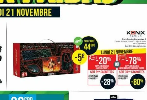 pack rococ  kenx  casque, dar s  by's lauk  ab soit l'unite  44€⁹90  -56-20% -78% -5€  supplémentaires avec ma carte  supplementaires  avec ma carte bancaire casino  soit 35 cagnottes  avantages  cumu