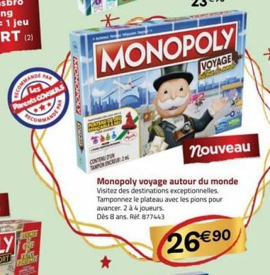 LECOMMANDI  Parents CONSEILS  BOILIE  SPO  FERET PFERENT  MONOPOLY KWEL  PLATEAD OF  CONTEMU D'UN  TAMPON ENCREUR:2  MONOPOLY  nouveau  Monopoly voyage autour du monde Visitez des destinations excepti