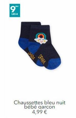 9⁰%  LES 4  UPAM  DPAM  Chaussettes bleu nuit bébé garcon 4,99 € 