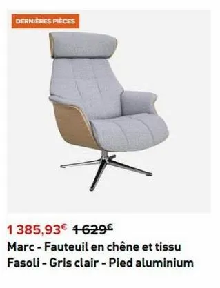 dernières pièces  1385,93€ 4-629€  marc - fauteuil en chêne et tissu fasoli - gris clair - pied aluminium 