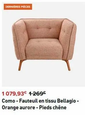 dernières pièces  1 079,93€ 1-269€  como - fauteuil en tissu bellagio - orange aurore - pieds chêne  