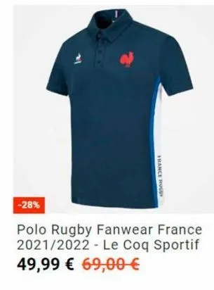 -28%  france ruggy  polo rugby fanwear france 2021/2022 - le coq sportif 49,99 € 69,00 € 