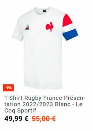 -9%  T-Shirt Rugby France Présen-tation 2022/2023 Blanc Le Coq Sportif  49,99 € 55,00 € 