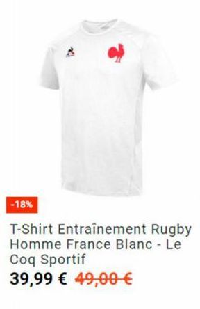 -18%  T-Shirt Entraînement Rugby Homme France Blanc - Le Coq Sportif  39,99 € 49,00 € 