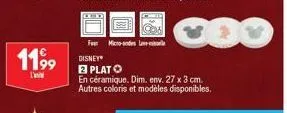 1199  l'  fear micro-ondes  disney®  2 plato  en céramique. dim. env. 27 x 3 cm. autres coloris et modèles disponibles. 