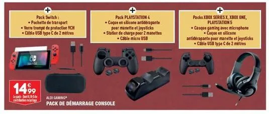 24  1499  lac-de  citation recyclage  pack switch:  • pochette de transport - verre trempé de protection 9ch - cable usb type c de 2 mètres  aldi gaming  pack de démarrage console  pack playstation 4 