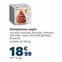 Somptueux sapin  mousse chocolat, biscuits, crémeux chocolat, sauce chocolat gianduja (6 parts) la boîte de 600 g  €  1899  31 le kg 