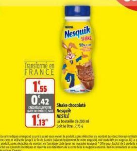 Transformé en FRANCE  Nesquik SHAKE  Shake chocolaté 