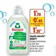 Rainett  1.70 -0.45  1.25™  Liquide vaisselle RAINETT Vinagre de framboise ou Aloe Vera  Le flacon de 500 m Site: 2,50€ Aude 340€ 