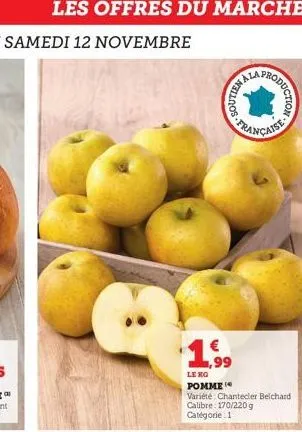soutien  enala  production  française  1.99  le kg pomme  variété chantecler belchard calibre: 170/220 g catégorie 1 