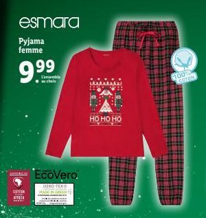 esmara  Pyjama femme 99  COTTON  CODE  AFRIC www.  L'ensemble Ⓒuchi  EcoVero  OEKO-TEX  MADE  НО НО НО  100% COTON 