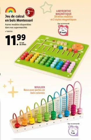 3*  jeu de calcul en bois montessori  autres modèles disponibles dans nos supermarchés 189706  c  boulier  base avec perles en bois colorées  bol  labyrinthe magnétique 28 billes mobiles et 2 stylos m