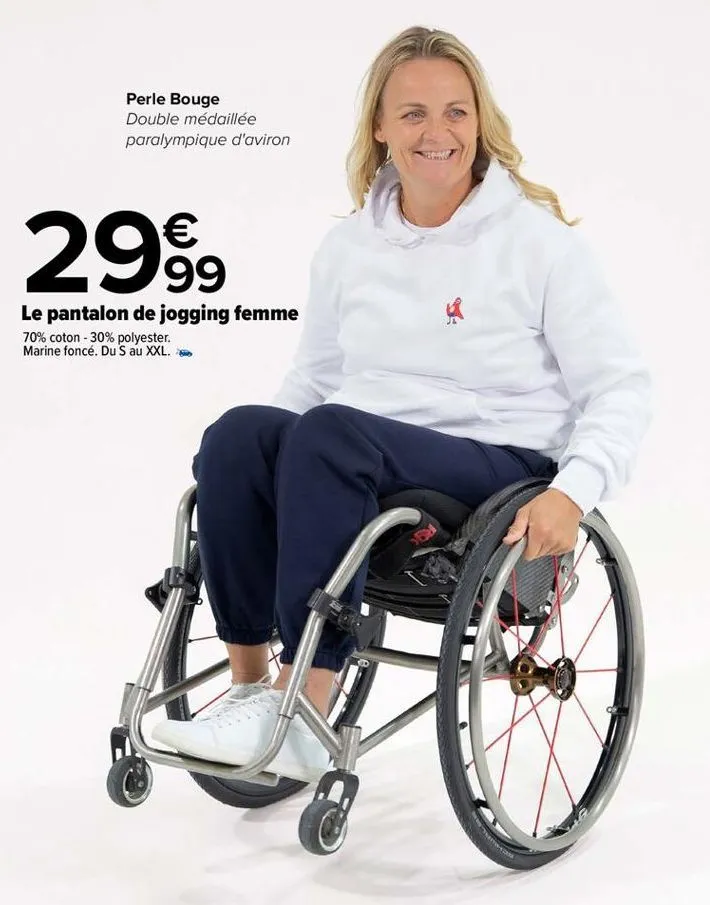 perle bouge double médaillée paralympique d'aviron  €  2999  le pantalon de jogging femme  70% coton - 30% polyester. marine foncé. du s au xxl.  new-com  