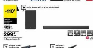 -110€  €30 11. Barre de son 3.1  Jusqu'à 30 km d'autonomie  Dolby Atmos & DTS:X, un son immersi  Roves 10  gonflables  PREZANCE  440 USB HDMI  LG  Co 