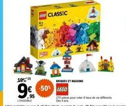 19%  9€  l'ensemble  9%95  649  classic  briques et maisons  -50% lego  270 pieces pour créer 6x de vie différents des 4 ans 