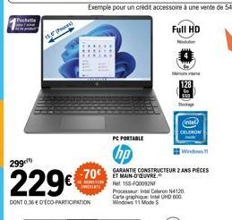 Pochette  Fa  15 (P)  299)  229  DONT 0.36€ D'ÉCO-PARTICIPATION  -70€  PC PORTABLE  Carte graphique In Windows 11 Mode 5  GARANTIE CONSTRUCTEUR 2 ANS PIECES ET MAIN-D'OEUVRE.  Ret 155-F00092F  Process