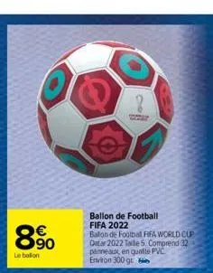 890  €  le ballon  8  ballon de football fifa 2022 ballon de footbal fifa world cup-data 2022 taille 5. comprend 32 panneaux en qualité pvc environ 300 gr 