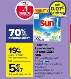 vignette  19%  lekg: 12,63€ prix paye en caisse sot  €  5⁹7  70%  d'économies 100%  autres variétés ou rome fidele dédute grammages disponibles en  magasin.  format xx  soit  0,07€  la tablette pode c