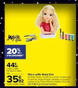 mox  girlz  20%  d'économies  44%  latite à coiffer prix payé en casse sot  -  2004 b  tête à coiffer moxie girlz  de longs cheveux à coiffer ou à colorer. tu peux aussi lui vernir les ongles produits