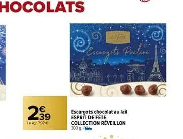 2.39  €  lokg: 7,97 €  file  escargots praline  escargots chocolat au lait esprit de fête collection réveillon 300 g 