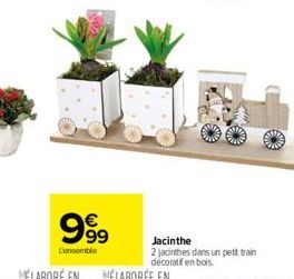 €  999  L'ensemble  Jacinthe 2 jacinthes dans un petit train décoratif en bois. 