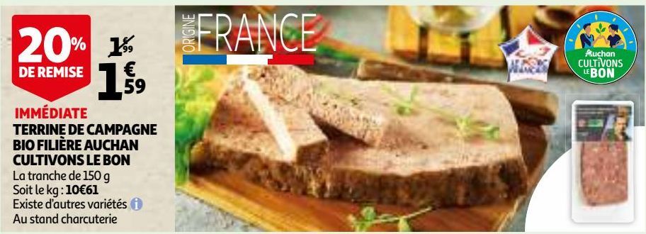 TERRINE DE CAMPAGNE BIO FILIÈRE AUCHAN CULTIVONS LE BON