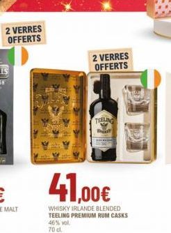 2 VERRES OFFERTS  2 VERRES OFFERTS  TEELING WHY  41,00€  WHISKY IRLANDE BLENDED TEELING PREMIUM RUM CASKS 46% vol. 70 cl. 