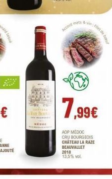 Accord hets & vin: Filet de bur  7,99€  AOP MEDOC CRU BOURGEOIS CHÂTEAU LA RAZE BEAUVALLET  2018 13,5% vol. 