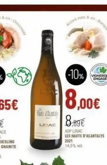 choucroute  h&  lirac  accord mets & vin  -10%  8,00€  8.89€  aop lirac  les hauts d'acantalys 2021 14,5% vol. 