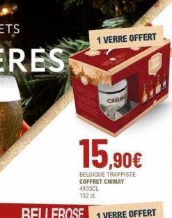 1 VERRE OFFERT  CHIM  BELGIQUE TRAPPISTE COFFRET CHIMAY 4X33CL 132 cl 