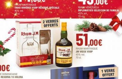 Rhum J.M  S  DECUPATION  V.S.O.P  2 VERRES OFFERTS  FOD  Rhum J.M.  VSOP  -1796- 51,00€  RHUM MARTINIQUE JM VIEUX VSOP 43% vol.  70 cl.  1 VERRE OFFERT 