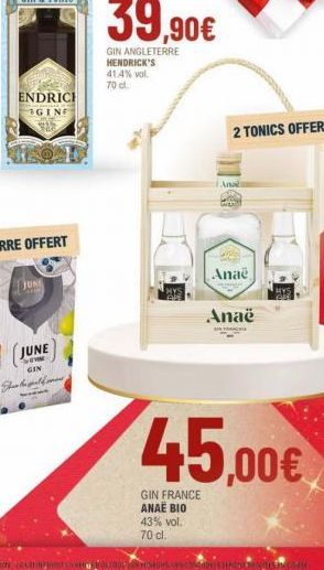 ENDRICH  GINE  JUNI  JUNE  www  GIN  Then the  39,90€  GIN ANGLETERRE HENDRICK'S 41.4% vol.  70 d  Ana  Anaë  KCOULEURS codon  Anaë  45,00€  GIN FRANCE ANAE BIO 43% vol. 70 cl.  NIMENOMM 