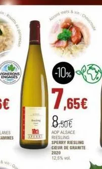 he o  parmesan  vignerons engages  accomes & vin  -10%  7.65€  8,50€  aop alsace riesling sperry riesling cœur de granite 2020 12,5% vol.  choucroute 