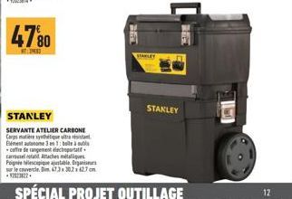 4780  T:  STANLEY  SERVANTE ATELIER CARBONE Carpathique Element autonome 3 en 1: bol coffre de rangement electroportatif carrelta Ataches us Poigne les ajustable. Des sur le couvercle Dim. 673x30,2x62