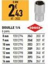 1M  243  4:2011  DOUILLE 1/4 pos  2012 2043 2000 2012795 20  10mm 12912796 2453 21 1112012297 298 12mm 212798208264 13 2012 2013 2 14mm 920120022  COGEX 