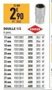 15 mm  2.⁹0  nt:2042  douille 1/2 cogex  pa  1512012801 208242 17mm 1281282295264 1812012832000200 