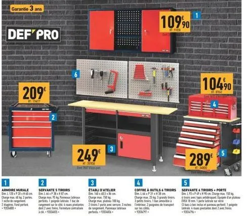 def'pro  209€  ttthet  armoire murale  l 120x20x60cm charge max 6 kg 2 portes sich de  2  -20400- 249€  200  the tea  4  coffre à outils & tiroirs  dim l 66 x p 31 x 38 cm  10990  t  104⁹0  bet kop  2