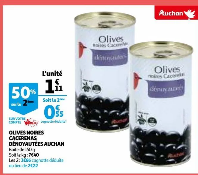 olives noires cacerenas dénoyautées auchan