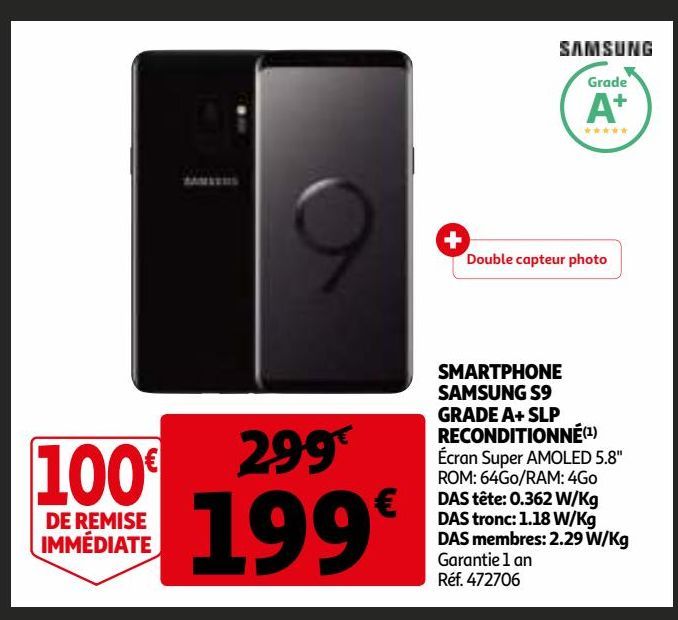 SMARTPHONE SAMSUNG S9 GRADE A+ SLP RECONDITIONNÉ(1)