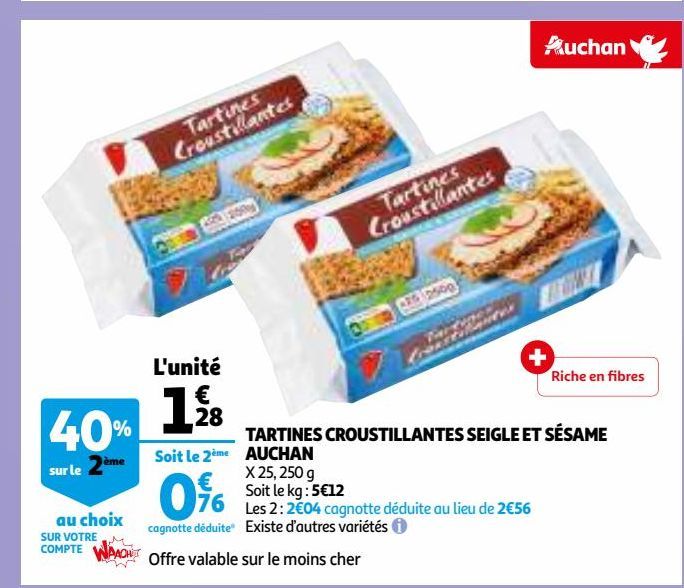 Tartines croustillantes seige et sesame Auchan