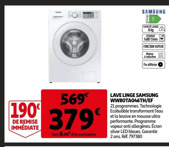 lave linge samsung ww80ta046th/ef